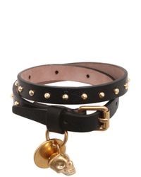 Alexander McQueen | Black Skull Charm Studded Leather Bracelet | Lyst