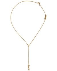 Saint Laurent | Metallic Monogram Gold Plated Necklace | Lyst