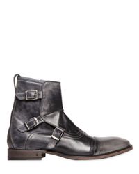 John Varvatos | Gray Buckled Washed Leather Boots for Men | Lyst