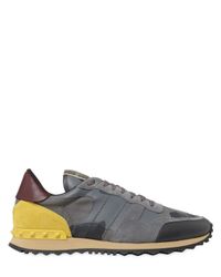 Valentino | Gray Rockrunner Canvas & Leather Sneakers for Men | Lyst