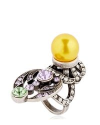 Mawi | Yellow Crystal & Imitation Pearl Ring | Lyst