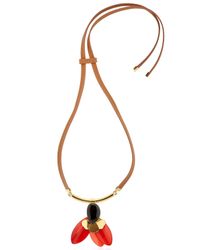 Marni | Red Flora Leather, Horn & Resin Tie Necklace | Lyst