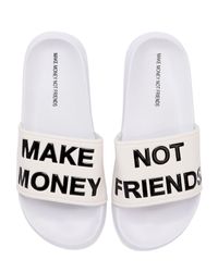 MAKE MONEY NOT FRIENDS White Logo Slide Sandals for men