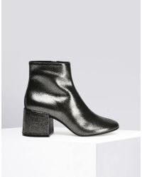 MM6 by Maison Martin Margiela - Gray Metallic Leather Chunky-heel Bootie - Lyst