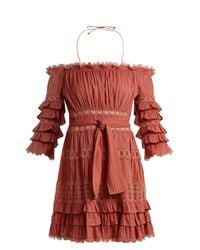 Zimmermann Pink Corsair Off-the-shoulder Ruffled Cotton Dress