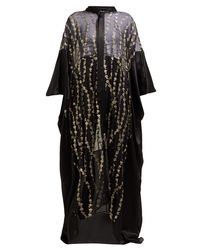 Haider Ackermann Black Floral Embroidered Silk Blend Kimono Style Coat