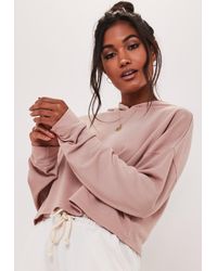 Missguided Pink Rose Contrast Stitch Cropped Hoodie