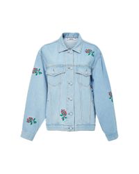 Ksenia Schnaider | Multicolor Light Wash Denim Jacket With Embroidered Flowers | Lyst