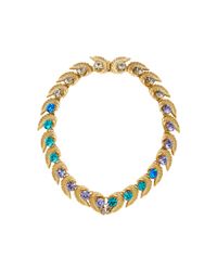 Nicole Romano | Blue 18k Gold-plated Leaf And Colored Crystal Necklace | Lyst