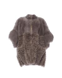 Agnona | Gray Fur Block Zip Poncho | Lyst