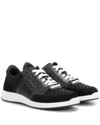 Bottega Veneta Black Intrecciato Leather And Suede Sneakers