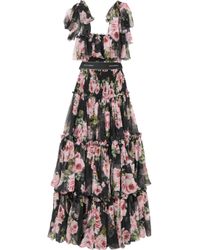 Dolce & Gabbana Shirred Floral-print Silk-chiffon Gown Black