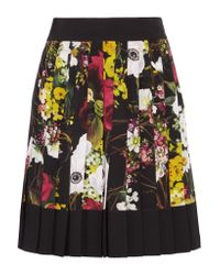 Dolce & Gabbana Pleated Floral-print Silk-blend Mini Skirt Black