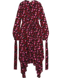Magda Butrym - Red Gela Asymmetric Printed Silk-crepe Midi Dress - Lyst