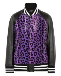 Junya Watanabe - Purple Leather-paneled Leopard-print Faux Fur Bomber Jacket - Lyst