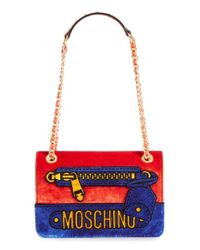 Lyst - Moschino Velvet Convertible Shoulder Bag in Blue