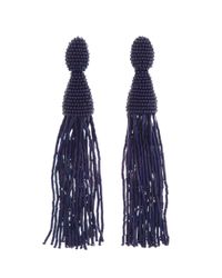 Oscar de la Renta | Marine Blue Long Bugle Bead Tassel Earrings | Lyst