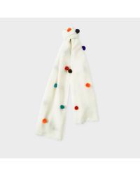Paul Smith | Women's Off-white Wool Scarf With Multi-coloured Pom-poms | Lyst