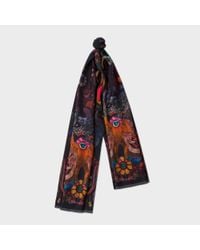 Paul Smith | Blue Women's Navy 'monkey' And' Leopard' Double-sided Silk Scarf | Lyst