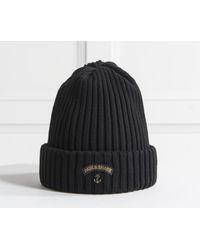 Paul & Shark Classic Ribbed Beanie With Anchor Logo Black