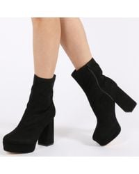 Public Desire Trudy Chunky Platform Ankle Boots In Black Faux Suede