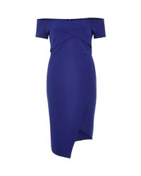 River Island Blue Wrap Bardot Dress