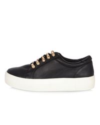 River Island Black Leather Look Platform Trainers