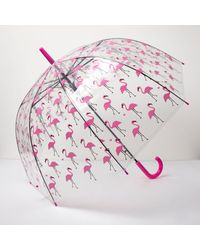 River Island Pink Clear Flamingo Print Umbrella