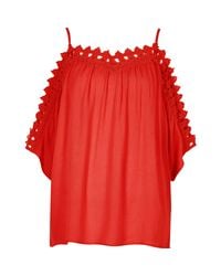 River Island Red Crochet Trim Cold Shoulder Top