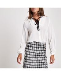 River Island - White Frill Tie Button-up Blouse - Lyst