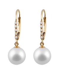 Lyst Splendid 14k Diamond 7 5mm Akoya Pearl Drop Earrings In Gallery