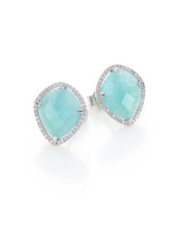 Meira T | Blue Amazonite, Diamond & 14k White Gold Stud Earrings | Lyst