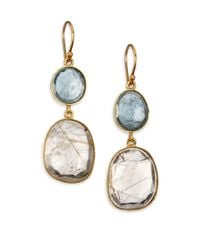 Lena Skadegard | Metallic Rutilated Quartz, Moss Aquamarine & 18k Yellow Gold Double-drop Earrings | Lyst