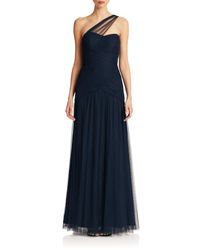 Monique Lhuillier Bridesmaids | Blue One-shoulder Tulle Gown | Lyst