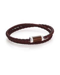 Tateossian | Brown Leather, Carbon Fiber and Sterling Silver Braided Bracelet for Men | Lyst