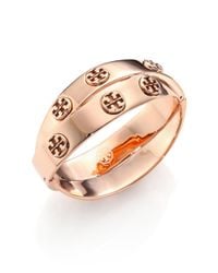 Tory Burch | Pink Studded Double-wrap Logo Bracelet/rose Goldtone | Lyst