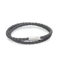 Tateossian | Gray Scoubidou Leather & Sterling Silver Braided Double-wrap Bracelet for Men | Lyst