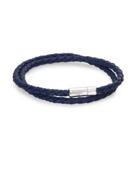 Tateossian | Blue Scoubidou Leather & Sterling Silver Braided Double-wrap Bracelet for Men | Lyst