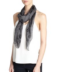 Alexander McQueen | Gray Classic Skull Silk Chiffon Scarf | Lyst