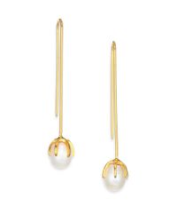 Lizzie Fortunato | Metallic Eclipse 8mm White Pearl Wire Drop Earrings | Lyst