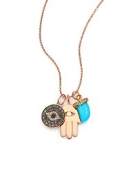 Sydney Evan | Pink Turquoise, Sapphire, Multicolor Diamond & 14k Rose Gold Spiritual Trio Charm Necklace | Lyst