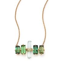Jacquie Aiche | Metallic Green Tourmaline, Aquamarine & 14k Yellow Gold Aura Bar Pendant Necklace | Lyst