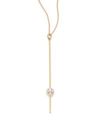 Mizuki | Metallic 6mm White Pearl & 14k Yellow Gold Long Bar Y Necklace | Lyst