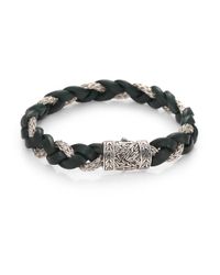 John Hardy | Green Leather And Silver Braided Bracelet for Men | Lyst