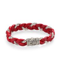 John Hardy | Red Leather And Silver Braided Bracelet for Men | Lyst
