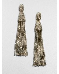 Oscar de la Renta | Metallic Long Beaded Tassel Clip-on Earrings | Lyst