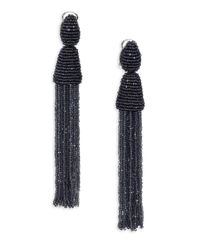 Oscar de la Renta | Black Long Beaded Tassel Clip-on Earrings | Lyst