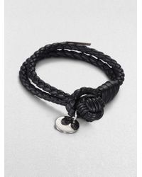 Bottega Veneta | Black Intrecciato Leather Double-row Wrap Bracelet | Lyst