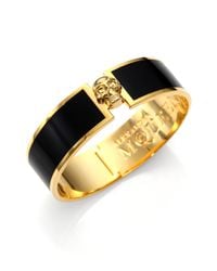 Alexander McQueen | Black Enamel Skull Button Bangle Bracelet | Lyst