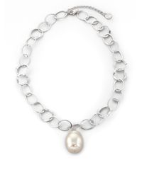 Majorica | 22mm White Baroque Pearl & Sterling Silver Chain Drop Pendant Necklace | Lyst